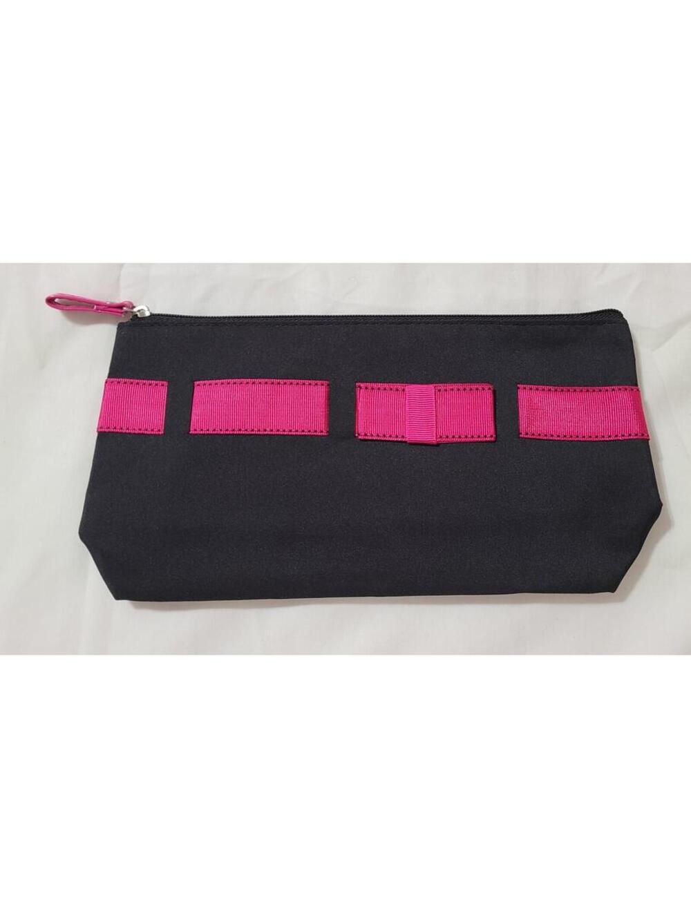 Lancome Cosmetics Makeup Bag Womens Sz Medium 10x5x2 Black Pink Ribbon Pouch EUC